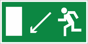 Знак «Направление к эвакуационному выходу налево вниз»